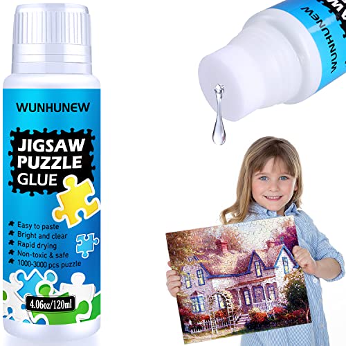 Newest Jigsaw Puzzle Glue Clear with Sponge Head Applicator, Puzzle Saver Frame for 1000/1500/3000 Pieces Puzzle of Paper & Wood, Water-Soluble Special Art Craft Puzzle Guard Glue, Quick Dry (120ML)