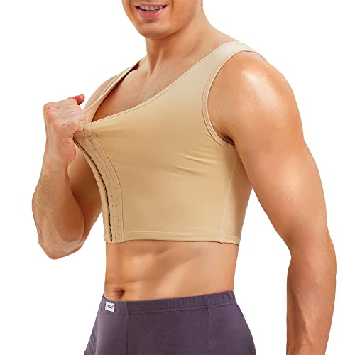 TAILONG Mens Compression Corset Vest Hide Gynecomastia Chest Binder Tank Top Faja para Hombre (Small, Beige)
