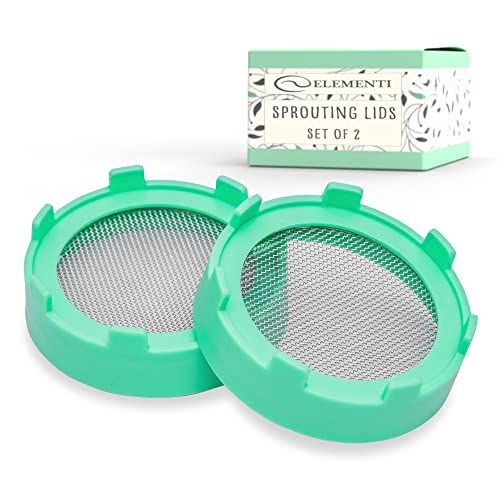 Elementi Sprouting Kit - Set of 2 Sprouting Lids for Wide Mouth Mason Jars, Sprouts Growing Kit for Bean Sprouts, Alfalfa and Mung Bean Sprouts Grow Kit, Stainless Steel Mesh Screen Jar Strainer Lid
