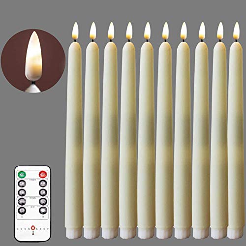 NONNO & ZGF 10Pack Flameless Wedding Taper Candle with 2 Remote, LED Battery Operated Candles, Ivory Wax Coverd, 11-Inch, for Candle Holders and Candlesticks, Patry, Hotel, Windows Candles