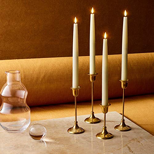 LampLust Flickering Flameless Taper Candles with Remote - 11 Inch LED Candlesticks, Realistic 3D Flame with Wick, Ivory Real Wax, Spring Home Decor, Automatic Timer, Batteries Included - Set of 4