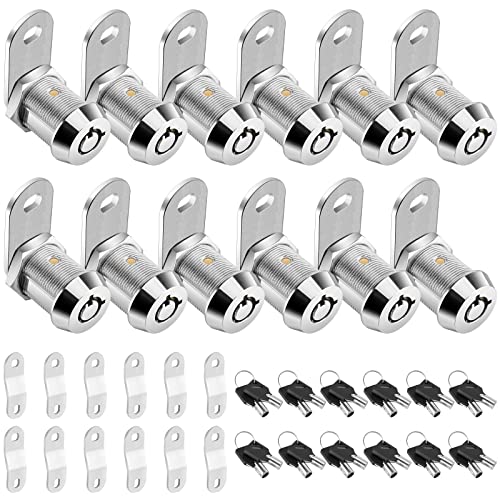 PTEROMY 12 Pack Cabinet Lock with Keys, 7/8'' Heavy Duty Tubular Cam Lock for RV Comparment Storage Locks, Full Set of RV Cam Locks (Chrome, 7/8'', 12 Pack)