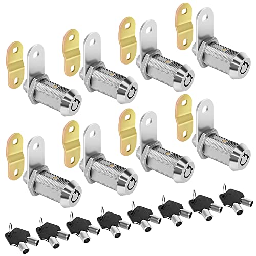 Cam Locks RV Storage Lock Keyed Alike,1-1/8" Cylinder Fits on 7/8" Max Door Thickness, RV Compartment, Camper, Trailer, Vending Machine Replacement Set, Chrome Finish with 16 Keys(8, 1-1/8 Inch)