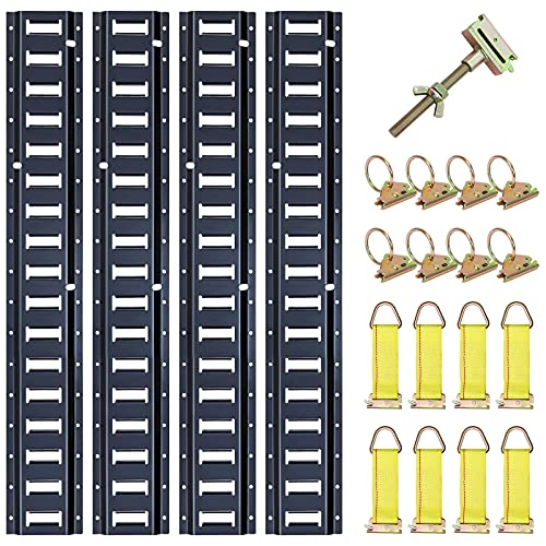 Trekassy E Track Tie-Down Rail Kit - 21 Pieces: 4 Pack 5ft Horizontal E-Track Rails & 17 E Track Tie Down Accessories for Truck Bed, Trailers