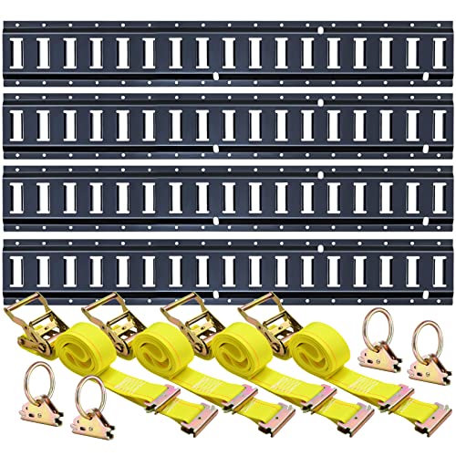 Trekassy E Track Tie-Down Rail Kit - 12 Pieces: 4 Pack 5ft Horizontal E-Track Rails & 8 E Track Accessories for Enclosed Trailers, Trailer Beds, Pickups, Trucks