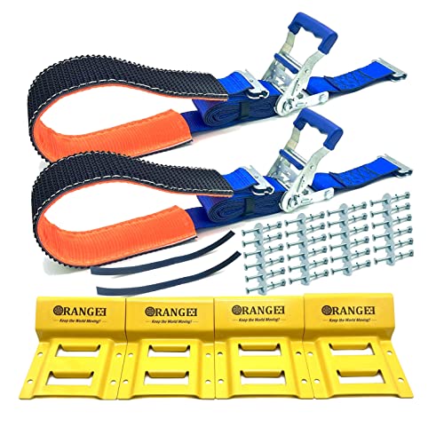 ORANGEE Wheel Chock Tie Down Kit with Rubber Grip Sleeve for Trailer E Track System for ATV, UTV, Lawn Mower & Small Tractor and More Working Load 1500lb