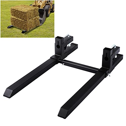 VEVOR Pallet Forks, 1500 Lbs Clamp on Pallet Forks 43" Total Length, Tractor Bucket Forks with Adjustable Stabilizer Bar, Heavy Duty Pallet Forks for Tractor Attachments, Skid Steer, Loader Bucket