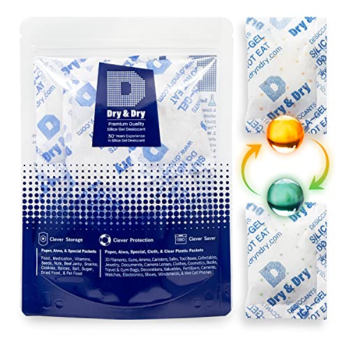 Dry & Dry 20 Gram [30 Packs] Food Grade Orange Indicating(Orange to Dark Green) Mixed Silica Gel Packets, Silica Packets - Silica Gel, Desiccant Packs, Moisture Absorbers, Silica Packets