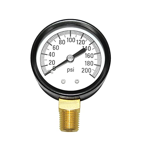 Joywayus Pressure Gauge 0 to 200 PSI Brass 1/4" Male NPT Thread Lower Mount, Multiple Function