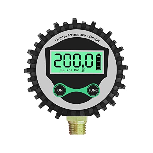 Digital Pressure Gauge 1/4" NPT Thread 0-200 PSI Multi Units Used for tire with Rubber Protector