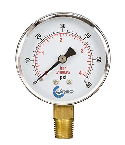 CARBO Instruments 2-1/2" Pressure Gauge, Chrome Plated Steel Case, Dry, 0-60 psi/kPa, Lower Mount 1/4" NPT