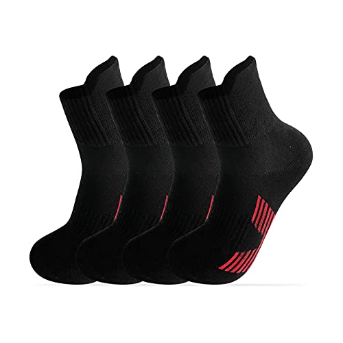 BAYKUORA Calf 100% Cotton Socks,Mid Casual Ankle Socks for Mens,Athletic Towel Sock with Cushion,Black,4 Pairs