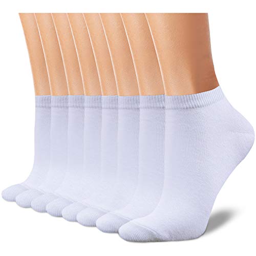 CHARMKING 8 Pairs Ankle Socks for Women Non Slip Cotton Socks No Show Socks Classic Low Cut Casual Socks (White)