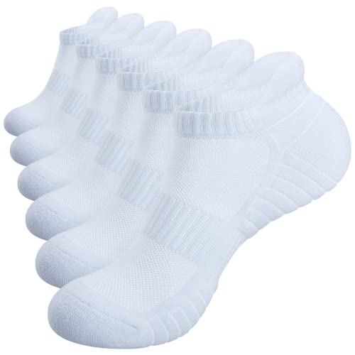 TANSTC Ankle Athletic Low Cut Socks,Running Sports White Men's Sock,Mesh Breathable and Arch Support Non-Slip,Comfortable Cushioned Heel Tab Thick Cotton Women Socks,6 Pairs
