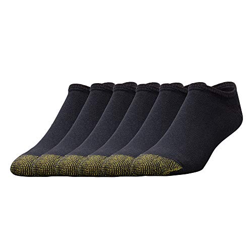 GOLDTOE Men's 656F Cotton No Show Athletic Socks, Multipairs, Black (6-Pairs), Large