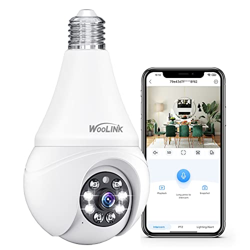 WOOLINK 2K Wireless Light Bulb Security Camera - 2.4Ghz WiFi Light Bulb Camera for Home Security, Smart Surveillance Camera Bulb, Color Night Vision, Motion Detection, Cloud/SD Card Storage