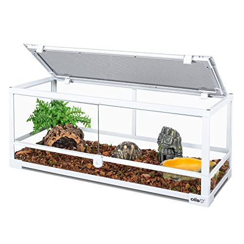 OIIBO Full Glass Long Tank Reptile Terrarium 20 Gallon, Front Opening Terrarium 30" x 12"x 12" for Reptile Pets Gecko Lizard Snake, Double Front Opening Doors & Ventilation Top Screen (Knock-Down)