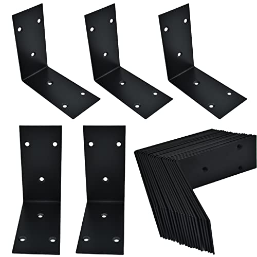 20Pcs Raised Garden Bed Corner Brackets, Black Large L Bracket, Stainless Steel Brackets, Heavy Duty Angle Brackets, 90Degree Metal Brackets Corner Brace for Wooden Furniture Timber (4x4x2x0.08IN)