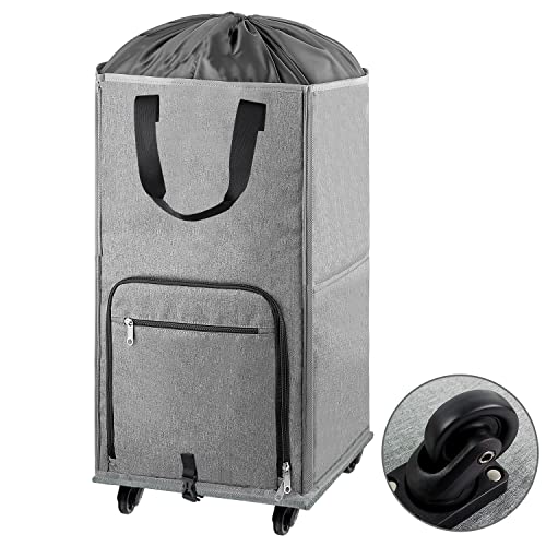 Laundry Hamper with Wheels, Bukere Large Rolling Laundry Basket with 4 Casters and 2 Handles, Collapsible Freestanding Wheeled Laundry Bag for Clothes, Laundry Room, Bathroom