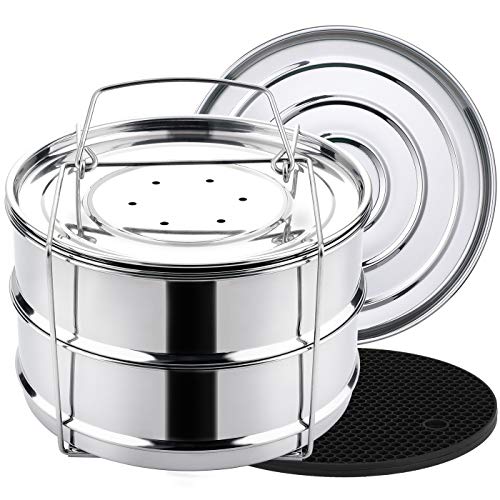 Aozita 3 Quart Stackable Steamer Insert Pans - Accessories for Instant Pot Mini 3 qt - Pot in Pot, Baking, Casseroles, Lasagna Pans, Food Steamer for Pressure Cooker, Upgrade Interchangeable Lids