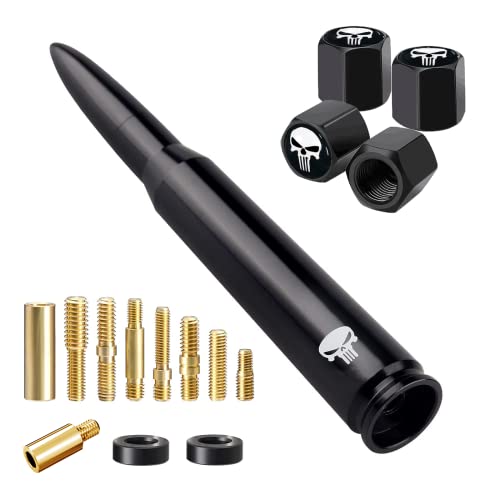 Truck Car Antenna Universal Short Antenna Mast for GM Chevy Silverado 1500 2500 3500 HD Avalanche Ford F150 F250 F350 Denali Heavy Duty Pickup Jeep Trucks Accessories (Black) - 50 Cal Skull Design