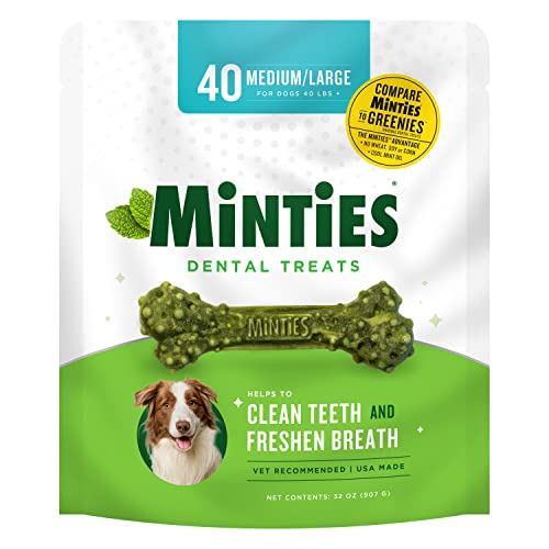 Minties VetIQ Dog Dental Bone Treats, Dental Chews for Medium/Large Dogs (Over 40 Lbs), 40 Count