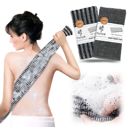 Yiclick 2 Pack Exfoliating Washcloth Towel - Exfoliating Body Scrubber Exfoliator, Loofah Sponge Wash Cloth, Korean & Japanse & African Net Sponge Rag - Soft+Rough Back Scrubber Washer for Shower Bath