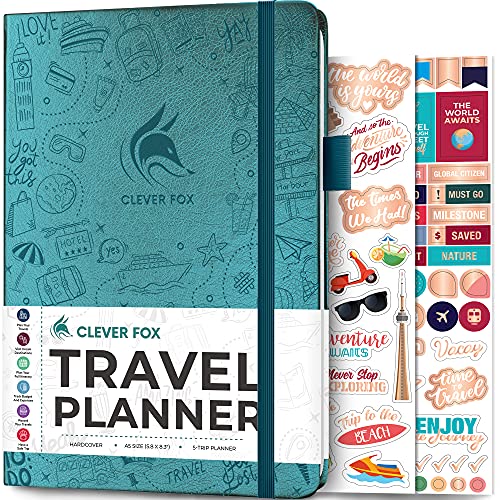 Clever Fox Travel Journal  Vacation Planner with Budget Plan, Packing List, Expense Tracker & Trip Journal  Travelling Itinerary Organizer for Women, Men & Couples  A5 Size, Hardcover - Aquamarine