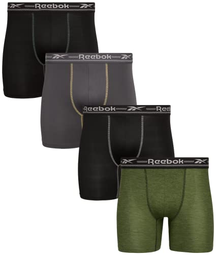 Reebok Men's Underwear - Performance Boxer Briefs (4 Pack), Size Large, Black/Grey/Green