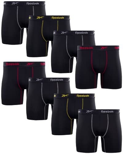 Reebok Men's Active Underwear - Sport Soft Performance Boxer Briefs (8 Pack), Size X-Large, All Black