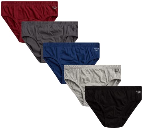 Reebok Men's Underwear - Low Rise Briefs with Contour Pouch (5 Pack), Size Medium, Red/Blue/Greys