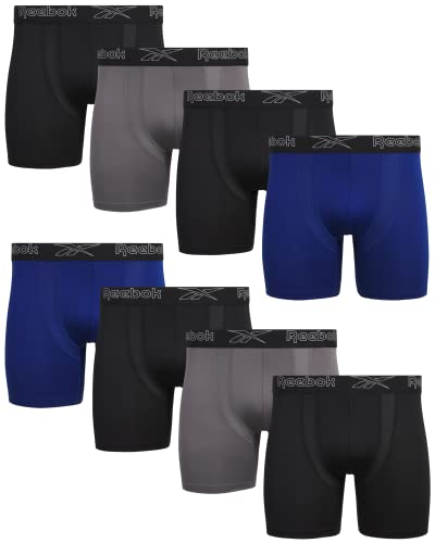 Reebok Men's Underwear - Performance Boxer Briefs (8 Pack), Size Medium, Blue/Black/Grey/Black