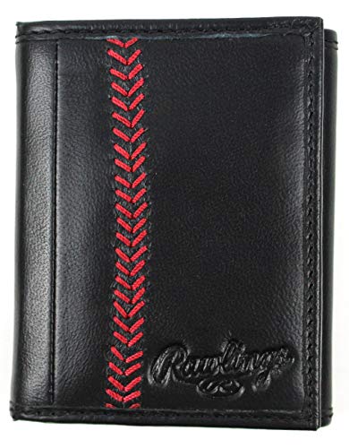 Rawlings Baseball Stitch Leather Trifold Wallet Black