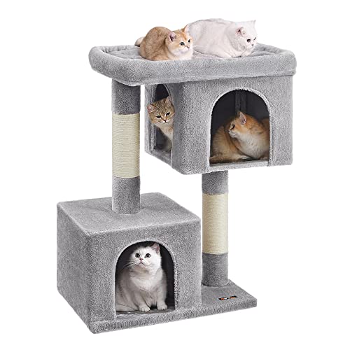 Feandrea Cat Tree, 39.8-Inch Cat Tower, XL, Cat Condo for Extra Large Cats up to 44 lb, Large Cat Perch, 2 Cat Caves, Scratching Post, Light Gray UPCT614W01