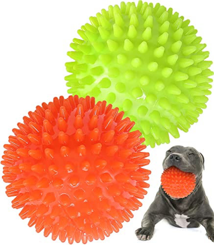 Pweituoet 4.5 Heavy Duty Squeaky Dog Balls for Medium Large Dogs, Dog Toys for Aggressive Chewers, Spike Ball Toys for Clean Teeth and Training(2 Pack)