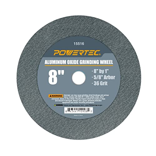 POWERTEC 15516 Aluminum Oxide Grinding Wheel 36 Grit, 8" x 1" with 5/8" Arbor