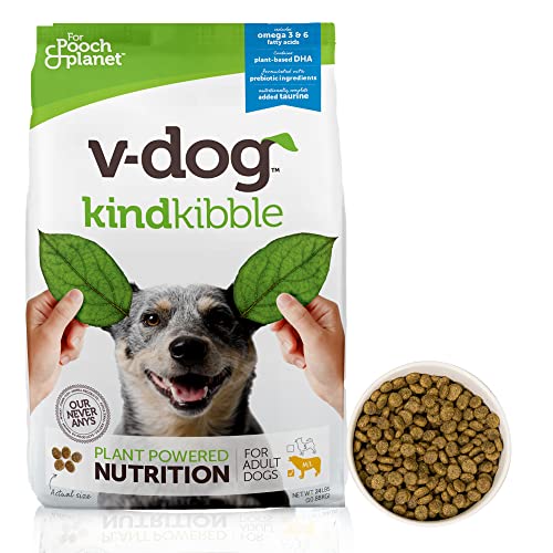 V-dog Vegan Kibble Dry Dog Food, 24 LB, with Plant Based Protein and Essential Nutrients - Made in US