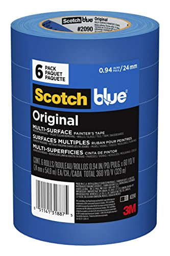 ScotchBlue Original Multi-Surface Painter's Tape, Blue, Paint Tape Protects Surfaces and Removes Easily, Multi-Surface Painting Tape for Indoor and Outdoor Use, 0.94 Inches x 60 Yards, 6 Rolls