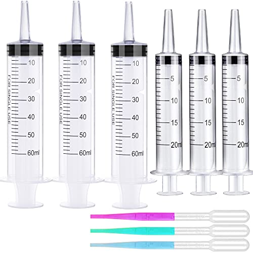 6 Pack Syringe Without Needle ( 60ml and 20ml ) Syringes for Lip Gloss, Large Plastic Syringes for TKB Lip Gloss Base(Versagel)Scientific Labs, Dispensing, Measuring