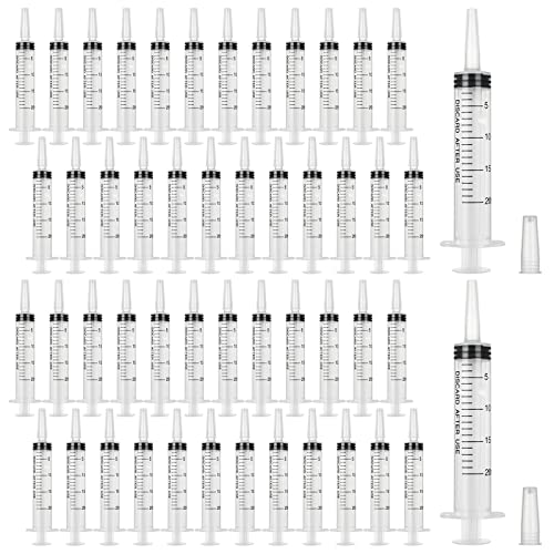 50 Pack Plastic Syringe, 20ml/cc Large Syringes Without Needle & Individually Sealed, Syringes for Measuring, Lip Gloss, Liquid Refilling, DIY Crafts, Feeding Pets, Watering Plants, Scientific Labs