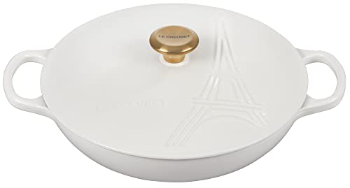 Le Creuset Eiffel Tower Collection Enameled Cast Iron Signature Braiser with Lid, 3.5 qt, White