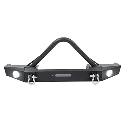 HECASA Front Bumper Compatible with 1984-2001 Jeep Cherokee XJ Comanche MJ w/Winch Plate & Fog Lights Black