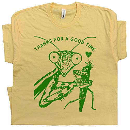 L - Praying Mantis T Shirt Funny Bug Insect Sarcastic Womens Cute Graphic Tee Ladies Breakup Break Up Man Eater Cool Saying Yellow