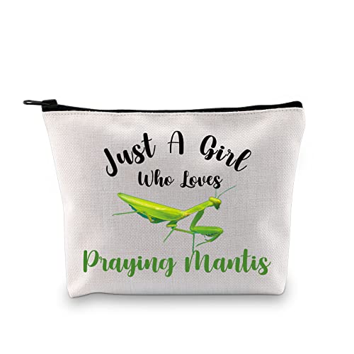 PXTIDY Praying Mantis Gift Bug Insect Lover Gift Just A Who Loves Praying Mantis Cosmetic Pouch Mantis Keeper Accessory Bag Mantis Mom Gift (beige)