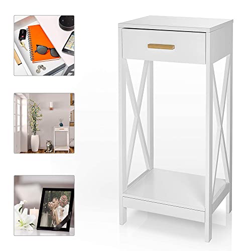 Prosumer's Choice Modern Side Table and Nightstands with Single Drawer Storage | Tall End Tables with Pull-Out Drawer | Side Tables - White