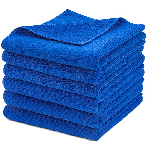 CARCAREZ Premium Microfiber Detailing Towels, 380 GSM Lint Free Car Buffing Waxing Polishing Drying Towel, Pack of 6 (Blue)