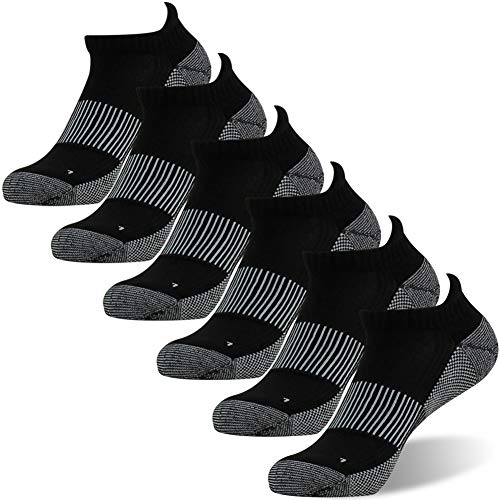 FOOTPLUS No Stinky Feet Jogging Socks, Men Women Low Cut Copper Running Golf Tennis Socks, Arch Support Compression Jogging Marathon Athletic Sweat Socks, Ankle Yoga Gym Travel Socks,6 Pairs Black, L