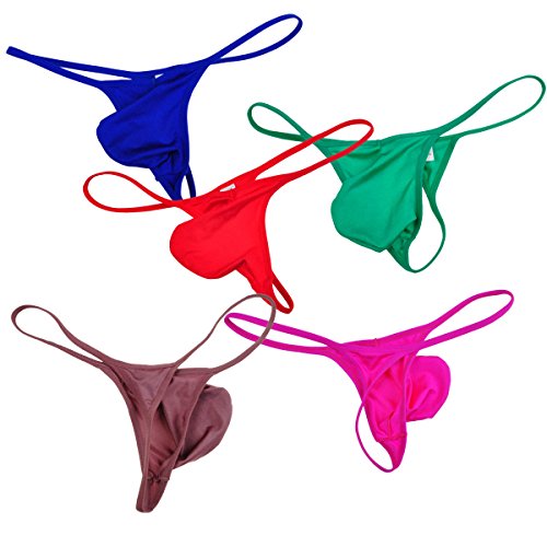 JAXFSTK 5-Pack Men's Spandex Thong Guy Men T-Back G-String Jockstrap Underwear Pouch Body Tanga Pants XL