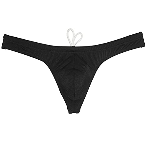 JAXFSTK Men's Swim Briefs Sexy Bikini Swimsuit Thong Drawstring Swimwear Solid Shiny Swimming Black L