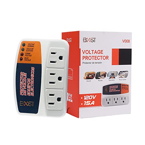 BXST Three Outlet Plug in Voltage Protector for Home Protects Against High and Low Voltage Surge Protector for Refrigerator/TV/PC 120V 1800W (1 Pack)